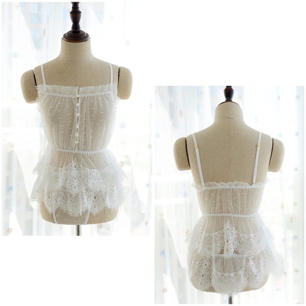 Boho White Lace Camisole & Panties Lingerie Set - Picture 14 of 16